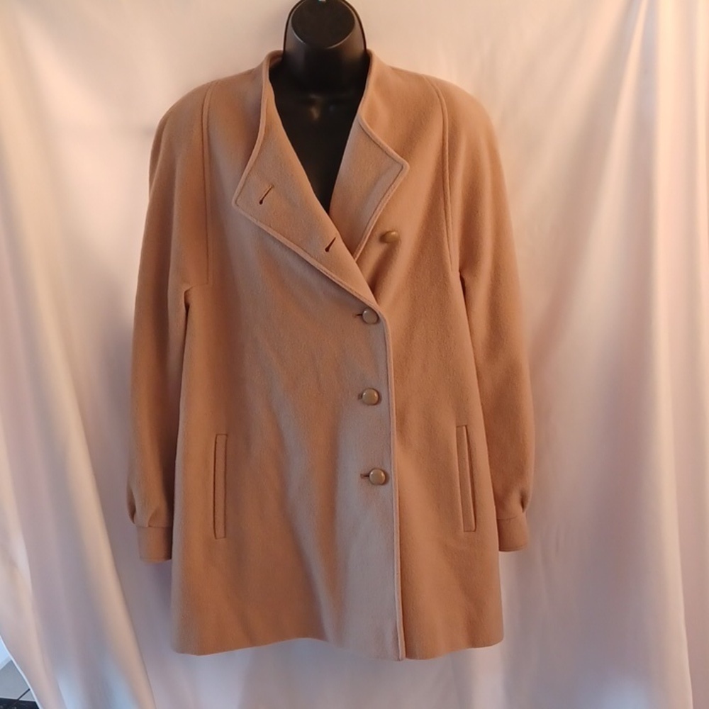 Vintage Fashionbilt Casuals wool coat, offset buttons, camel, 20" pit to pit